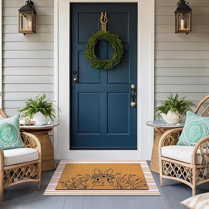 Tinideya 2 Pcs Easter Day Door Mat Welcome Outdoor Non Slip Coir Mats Flower and Bunny Floor Layering Doormats Seasonal for Front Porch Entryway Decor (Easter Bunny)