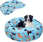 Round Replacement Dog Bed Covers Elastic Edged Washable Pet Bed Protector with Cute Dog Pattern Design for Small & Medium Pet Beds, Cover Only (Blue, 30×9.8 Inch)