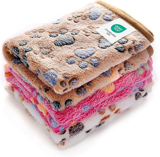 Luciphia 1 Pack 3 Blankets Super Soft Fluffy Premium Fleece Pet Blanket Flannel Throw for Dog Puppy Cat Paw Brown/Pink/White Large(41x31 inch)