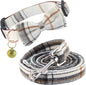 Yizepet Dog Collar and Leash Set-Plaid Puppy Collar with Bow Tie - Adjustable pet Collar for Dogs with Bell, Stylish Pattern for Small Medium or Large Boy and Girl Dog