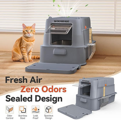 Enclosed Stainless Steel Cat Litter Box with Odor Control, Modular Design with Drawer and Flip Door, Easy to Clean and Wash,Non-Stick Interior,Extra Large Size Fits All Cats(Dark Grey)