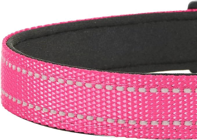 Reflective Dog Collar, Adjustable Soft Neoprene Padded Nylon Pet Collars with Buckle for Puppy and Small Dogs, Cats, Hotpink,XS