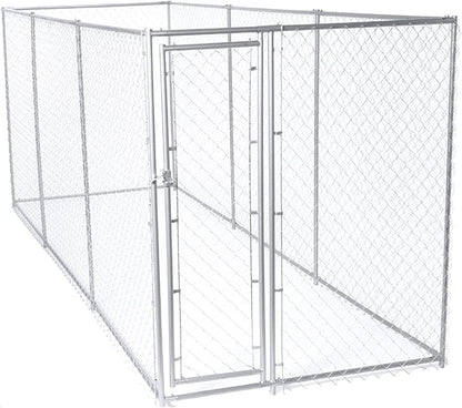 Lucky Dog 10' x 10' x 6' Heavy Duty Outdoor Welded Galvanized Steel Chain Link Dog Kennel Enclosure with 2 Configurations and Latching Door, Silver