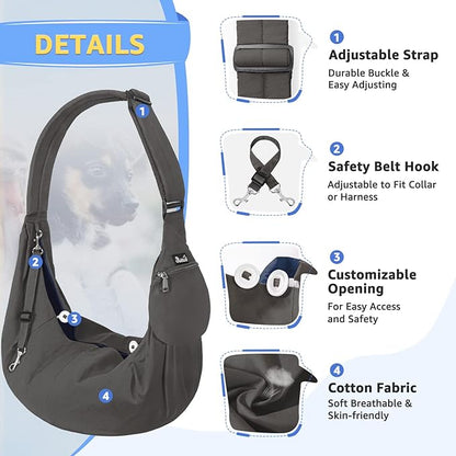 SlowTon Dog Carrier Sling - Thick Padded Shoulder Strap Adjustable Dog Carriers for Small Dogs, Puppy Carrier Purse for Pet Cat with Front Zipper Pocket Safety Belt Machine Washable (Gray, XS)