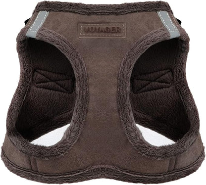Best Pet Supplies - All Weather Plush, Reflective, No Pull Harness for Small, Medium Dogs, Cats - Secure with Hook & Loop Fastener, Buckle, Double D-Rings - Chocolate Suede, XS