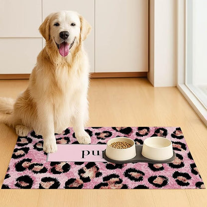 Puppy Feeding Mat 24x16 inch Pink Leopard Print Pet Bowl Placemat Non Slip Floor Mat for Food and Water Indoor Dog Feeding Station Cute Meal Pad for Small Pets Kitchen Use