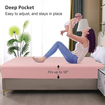 Waterproof Mattress Protector Queen, Fitted Sheet Style Breathable Mattress Cover with Deep Pocket Fits Up to 18'', Noiseless Bed Cover for Kids Adults Pets, Machine Washable (Pink, 60'' X 80'')