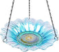 VCUTEKA Bird Bath, Glass Hanging Bird Baths for Outdoors Birdfeeder with 21 inch Rust-Proof Chain for Garden Yard Decor, Blue Daisy