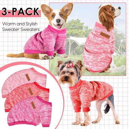 3 Pack Dog Sweaters for Small Dogs Girl Boy Winter Fleece Clothes Warm Soft Dog Sweatshirt Outfit for Dogs Cats Pet Apparel