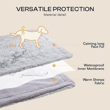 Luciphia Large Waterproof Dog Blanket for Pet Washable Liquid Proof Bed Intimacy Protection Shaggy Plush Calming Long Faux Fur Couch Cover Calming Cat Throw Blankets, Mist Grey, 50" x 60"