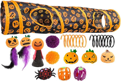 Interactive Cat Play Tunnels - Halloween Peekaboo Cat Cave with Toys, Cats Engaging Activity Center | Interactive Toy & Activity Center for Indoor Cats, Kittens, Small Animals, Playing & Stimulation