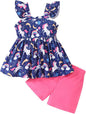 Toddler Baby Girls Summer Clothes Outfits Ruffled Sleeve Dinosaur Shirt Leopard Tops and Shorts Pants Sets 2PCS