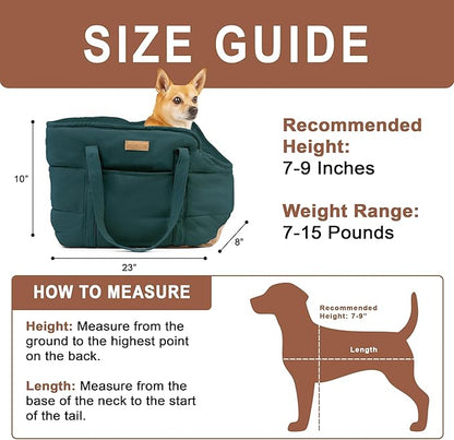 Plush Dog Purse Carrier for Small Dogs, Soft Dog Tote Bag with Safety Harness Clip, Cozy Pet Carrier for Dogs Under 15 lbs, Comfortable Dog Shoulder Carrier for Travel, Green