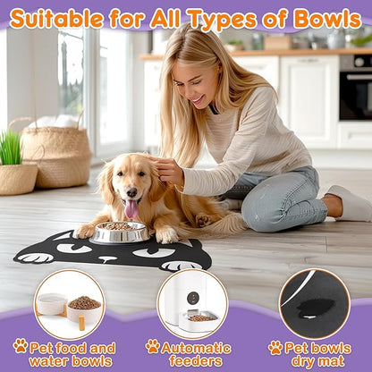 Pet Mats for Food and Water Dog Cat Food Mats Pet Feeding Mat Anti-Slip No Stains Quick Dry Floors Waterproof Placemat Food Water Bowl Mat Halloween Decorations - 23.6"x15.7" Black Cat
