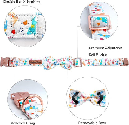 Lionheart glory Easter Dog Collar with Bow Tie Rabbit Print Dog Collar Girl or Boy Soft Durable Adjustable Collar Bows Spring Collar Dog Bow for Large Dogs