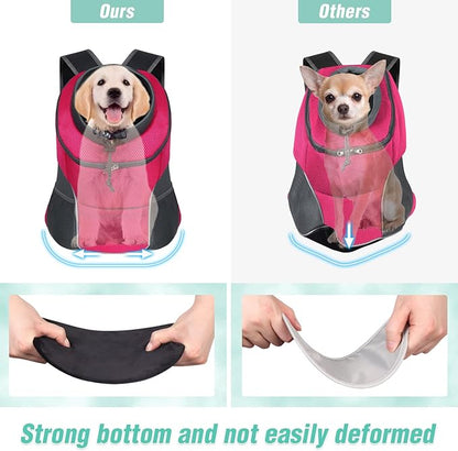 YUDODO Dog Front Carrier Backpack, Adjustable Breathable Pet Carrier for Small Dogs, Ventilated Puppy Back Pack with Safety Belt, Lightweight Doggy Backpack for Hiking Outdoor (Rose, L)