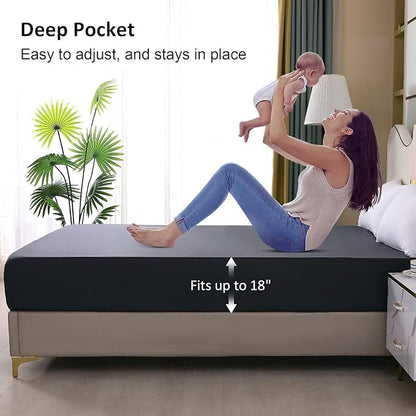 Twin XL Mattress Protector Waterproof, Fitted Sheet Style Breathable Mattress Cover with Deep Pocket Fits Up to 18'', Noiseless Bed Cover for Kids Pets, Machine Washable (Dark Gray, 39'' X 80'')