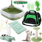 Eccliy Kitten Starter Kit, 10 Pcs Cat Starter Kit for Indoor Cats Kitten Essentials Includes Litter Box, Pet Toy, Folding Carrier, Climbing Frame, Mat, Collar, Automatic Food Bow(Classic,Green)