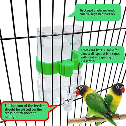 Automatic Bird Water Dispenser Parrot Water Feeder Bird Seed Food Container Parakeet Waterer Cockatiel Cage Accessories Automatic Feeding for Finch Lovebird Canary Small Birds(2Pcs)