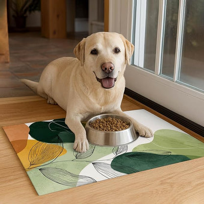 Modern Abstract Leaf Design Pet Feeding Mat 20" x 12" Pet Food Mat Non Slip Mat for Dog Food and Water Bowls Easy Clean Dog Bowl Mats Pets Placemat for Kitchen Pets Feeding Area Decor