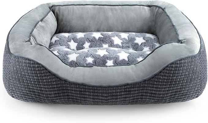 SIWA MARY Dog Beds for Small Medium Large Dogs & Cats. Washable Pet Bed, Orthopedic Dog Sofa Bed, Soft Calming Sleeping Warming Puppy Bed (Star-Grey, Medium-(25’’x 21’’x 8’’))