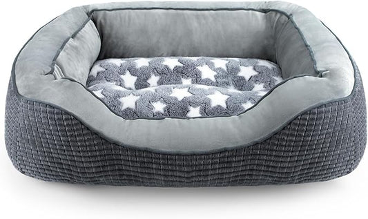 SIWA MARY Dog Beds for Small Medium Large Dogs & Cats. Washable Pet Bed, Orthopedic Dog Sofa Bed, Soft Calming Sleeping Warming Puppy Bed (Star-Grey, Small-(20’’x 19’’x 6’’))