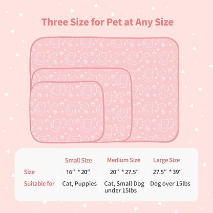 NWK Pack of 4 Pet Cooling Mat - Ice Silk Cooling Mat for Dogs & Cats Portable & Washable Pet Cooling Blanket, Car Seats, Beds for Summer (4pcs, Pink Cat, 27’’ X 20’’ X 0.3)