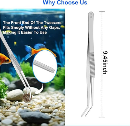 25" Glass Aquariums Algae Scraper - Durable Stainless Steel, Powerfully Remove Stubborn Algae, Professional Fish Tank Cleaner Tools, Includes Sheath, Long Tweezers & 10 Replaceable Blades