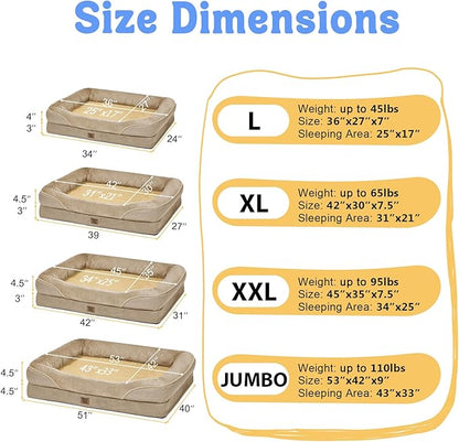 Orthopedic Extra Large Dog Bed - XXL Washable Giant Pet Couch Sofa with Removable Cover Waterproof Bolster for Large Size Dogs, 45x35