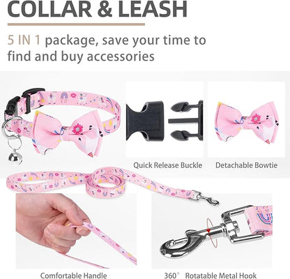 PUPTECK Adjustable Dog Harness Collar and Leash Set, Step in No Pull Pet Harness for Small Medium Dogs Puppy Cats Outdoor Walking, Soft Mesh Padded Reflective Vest Harnesses, Light Pink Alpaca, XXS