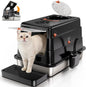 Stainless Steel Cat Litter Box with Lid, Enclosed Extra Large Metal Litter Pan for Big Cats, Full Flip Cover High Sided LitterBox Include Scoop, Easy Cleaning, Non-Stick, Black
