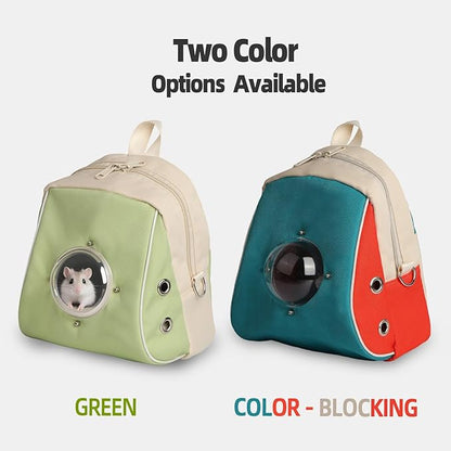 Small pet Carrier with Breathable Design Featuring Shoulder Straps and Panoramic Windows, Suitable for Hamsters, Rats, Squirrel, Sugar Gliders, Birds(Color Blocking)