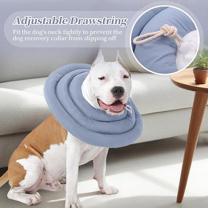 IDOMIK Dog Recovery Collar, Waterproof Soft Dog Cone After Surgery, Comfy Protective Elizabethan Collar Alternative for Dogs Cats, Adjustable Pet Neck Donut Cone Anti-Licking Biting Wounds,Blue,XL