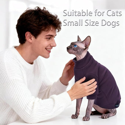 Fleece Sphynx Cat Clothes Soft Hairless Cat Clothes Pullover Cat Sweater for Chihuahua All Season Light and Warm Kitten Cloth Only Puppy Clothes Small Dog Sweater (Dark Purple, S)