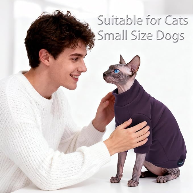 Fleece Sphynx Cat Clothes Soft Hairless Cat Clothes Pullover Cat Sweater for Chihuahua All Season Light and Warm Kitten Cloth Only Puppy Clothes Small Dog Sweater (Dark Purple, XL)
