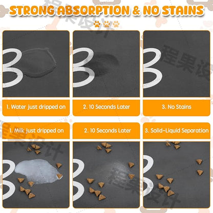 Dog Food Mat, 39.4"x31.5" Largest Absorbent Dog Mat for Food and Water, Non Skid Cat Bowl Mat, No Stains Quick Dry for Pet Water Dispenser Pet Supplies for Messy Drinkers