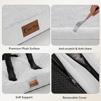 Orthopedic Dog Beds for Extra Large Dogs, Waterproof Egg Crate Foam XL Dog Bed with Sides 45x35Inch, Big Dogs Couch Beds with Removable Washable Cover and Nonskid Bottom, Grey White