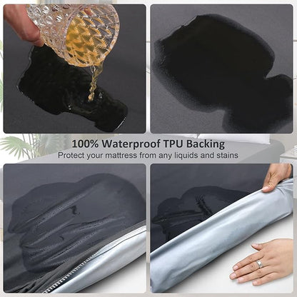 Twin Mattress Protector Waterproof, Fitted Sheet Style Breathable Mattress Cover with Deep Pocket Fits Up to 18'', Noiseless Bed Cover for Kids Adults Pets, Machine Washable (Dark Gray, 39'' X 75'')