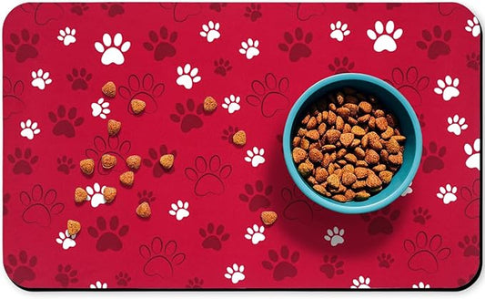 Dog Food Mat, Absorbent Water Bowl Mats Cat Pet Feeding Placemats Red 16 * 24 inch