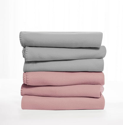 Fleece Throw Blankets Bulk Fleece Blankets Solid Wholesale Lightweight Warm Soft for Pet Bed Sofa Couch Office Wedding Gifts Travel Seasons Grey and Pink 50x60 Inches Pack of 6