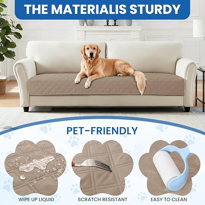 Waterproof Dog Bed Cover Pet Blanket, Soft Couch Cover for Dogs Washable, Non-Slip Dog Blanket Protect Furniture Couch Sofa Car for Puppy Large Dogs Cat (52x82 Inch, Khaki)