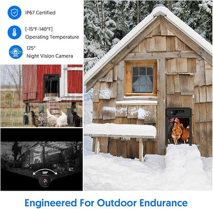 1080P HD Camera Solar Automatic Chicken Coop Door, 5000 mAh Large Battery, Support WiFi, APP Remote Viewing and Control, Timer, Alarm Driver Function, Easy to Install and Use.