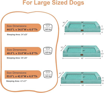 Large Dog Bed Orthopedic Washable: Beds Bolster XXL Bed Big XLarge Dogs Egg Crate Foam Sofa Couch Waterproof Removable Cover - Aqua Blue
