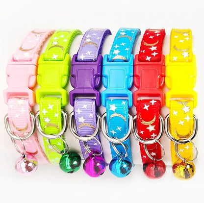 Reflective Cat Collars Breakaway with Bell Moons Stars 2 Pack Girl Boy Pet Kitten Collar Adjustable 7.5-12.5 Inch (red)