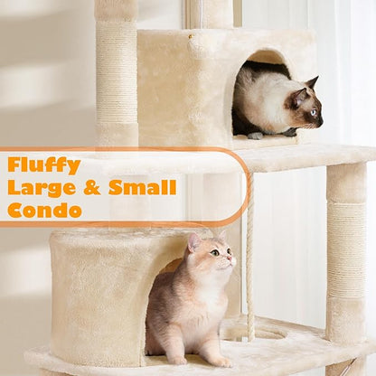 Yaheetech 62.5inches Cat Tree Cat Tower Kitten Condo with Platform & Hammock, Scratching Posts for Kittens Pet Play House with Plush Perch for Indoor Activity Relaxing, Beige