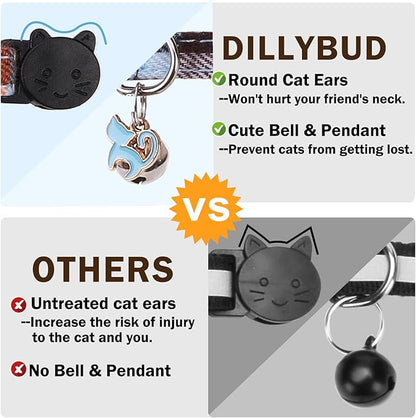 Cat Collar with Bells Breakaway, Bowtie Cat Collar for Boy Girl Cats with Removable Shirt Collar, Cute Plaid Kitten Collar with Bell & Pendant Adjustable, 2 Pack Blue Cat Necklace for Cat Pet