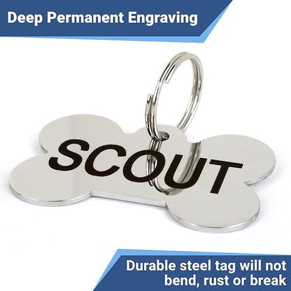 GoTags Stainless Steel Pet ID Tags, Personalized Dog Tags and Cat Tags, up to 8 Lines of Custom Text, Engraved on Both Sides, in Bone, Round, Heart, Bowtie and More (Rectangle, Small (Pack of 1))
