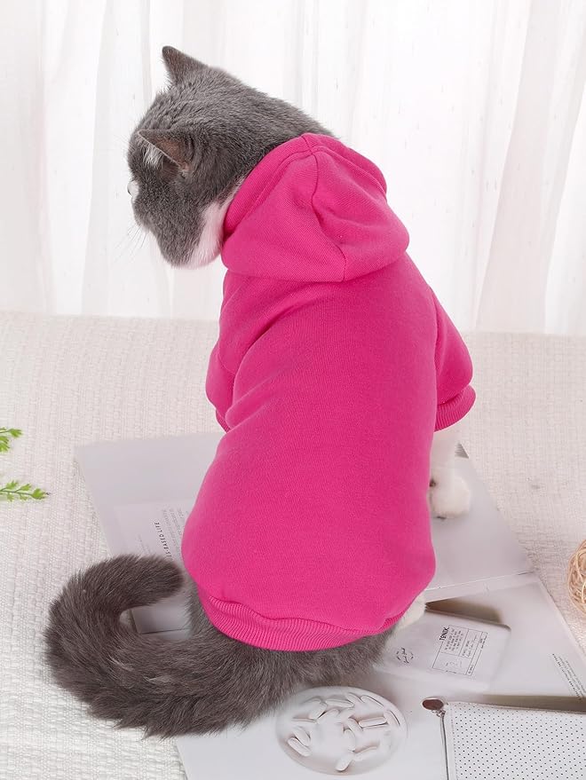 QWINEE Basic Dog Hoodie Sweatshirt Puppy Sweater Warm Cat Costumes Pet Clothes for Chihuahua Puppy Kitten Small Medium Dogs Hot Pink X-Small