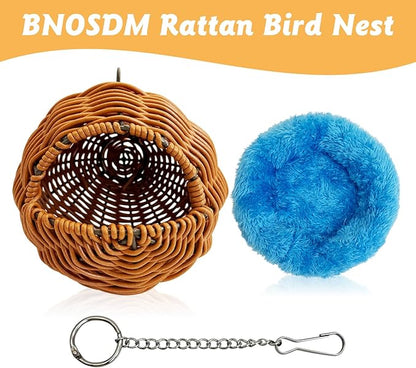 BNOSDM Rattan Bird Nest Parrot Nesting House Parakeet Hanging Swing Soft Lovebird Warm Bed Sleeping for Parrots Bird Cage Accessories for Cockatiels Budgerigars Finches Canaries (G-Hole Style)