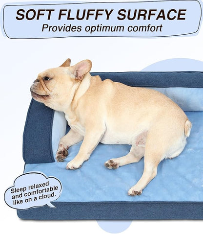 KSIIA Washable Dog Bed Medium Size Senior Dog, Orthopedic Warm Soft Pets Sofa Waterproof Pet Couch with Sides, Non-Slip and Egg-Crate Foam Beds with Removable Cover, 29x18Inch, Blue